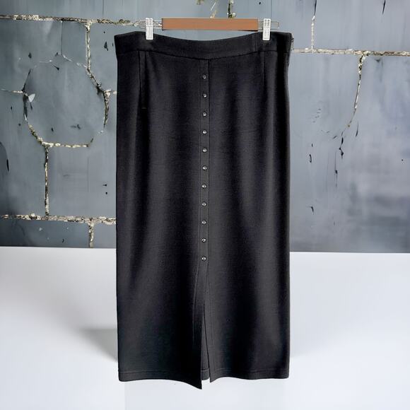 Vintage Dirada Button Front Knit Wool Midi Skirt Black Size 14 - Picture 1 of 9
